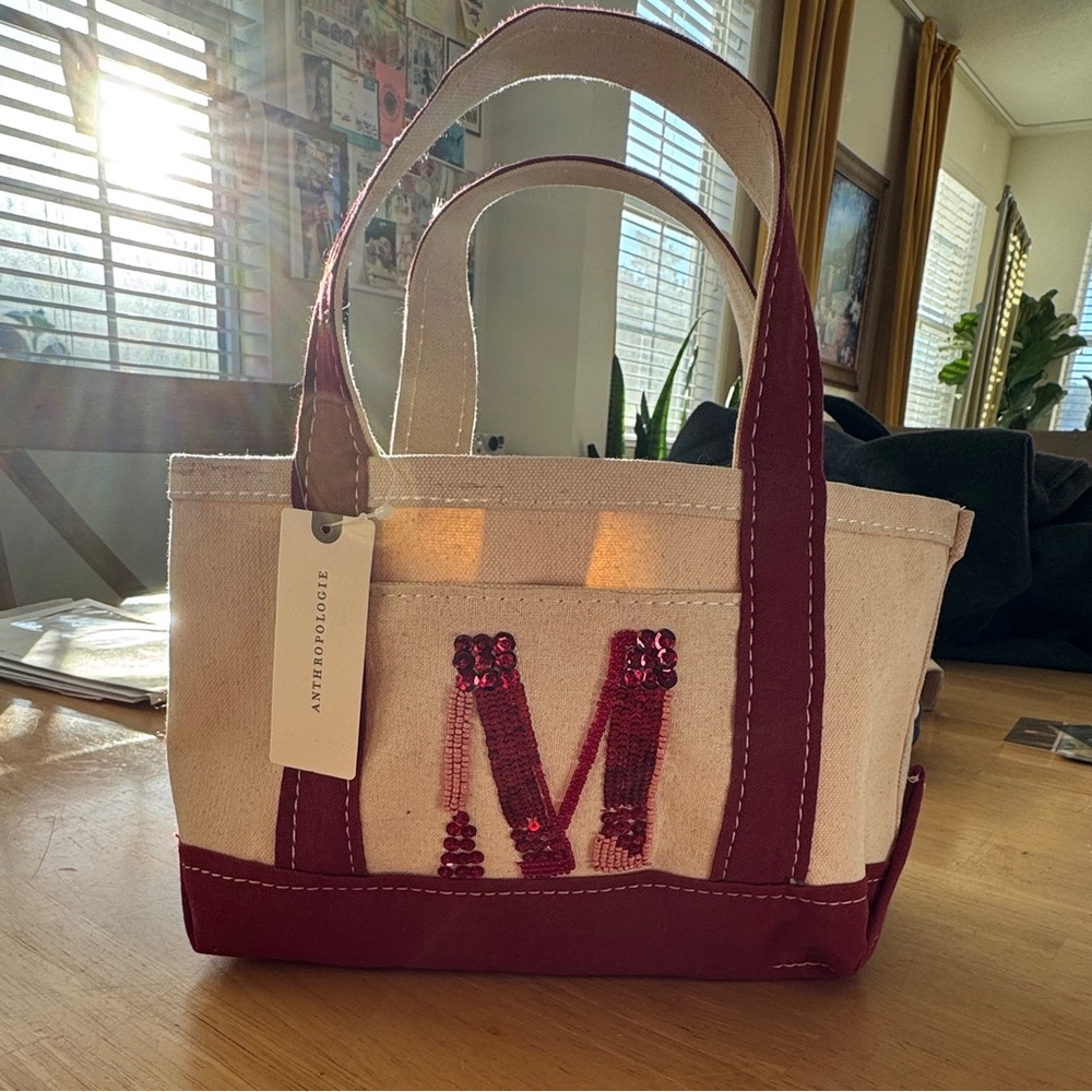 Anthropologie Cream and Red Tote Bag